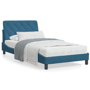Bedframe 100x200 cm fluweel blauw met LED