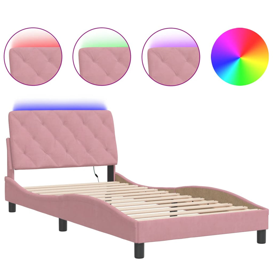 Bedframe met LED-verlichting fluweel roze 100x200 cm