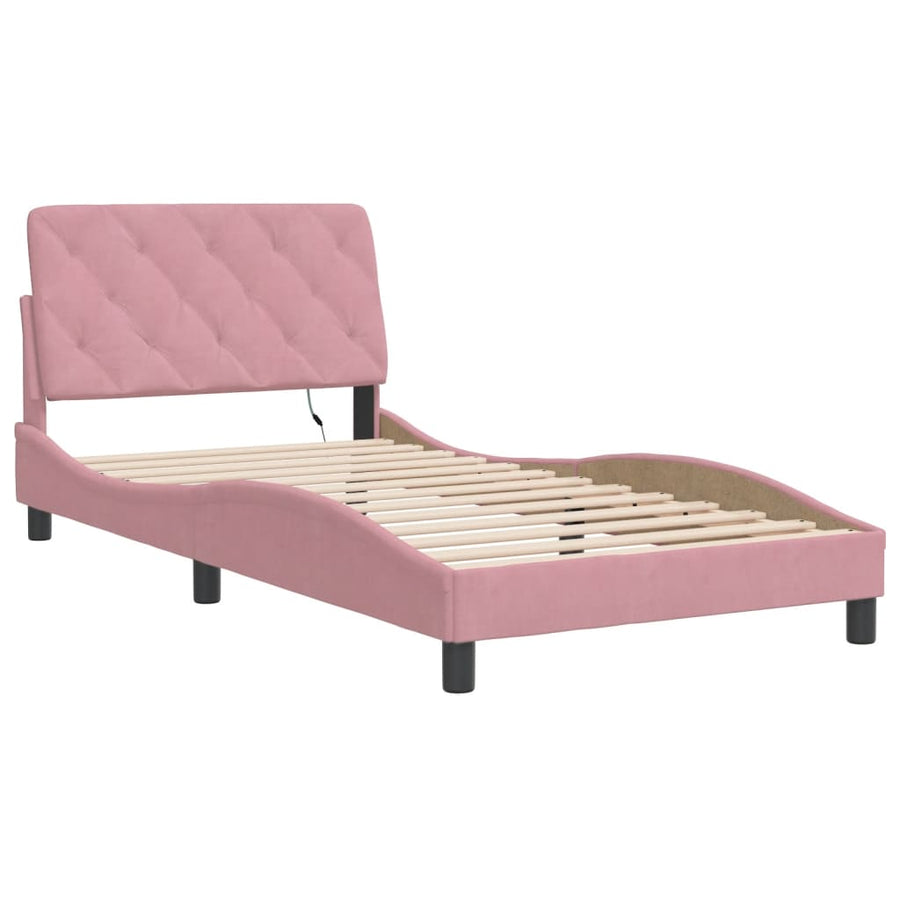 Bedframe met LED-verlichting fluweel roze 100x200 cm
