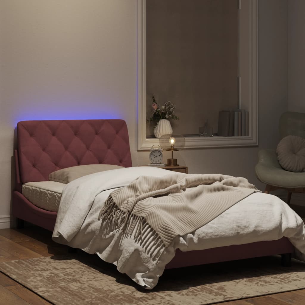 Bedframe met LED-verlichting fluweel roze 100x200 cm