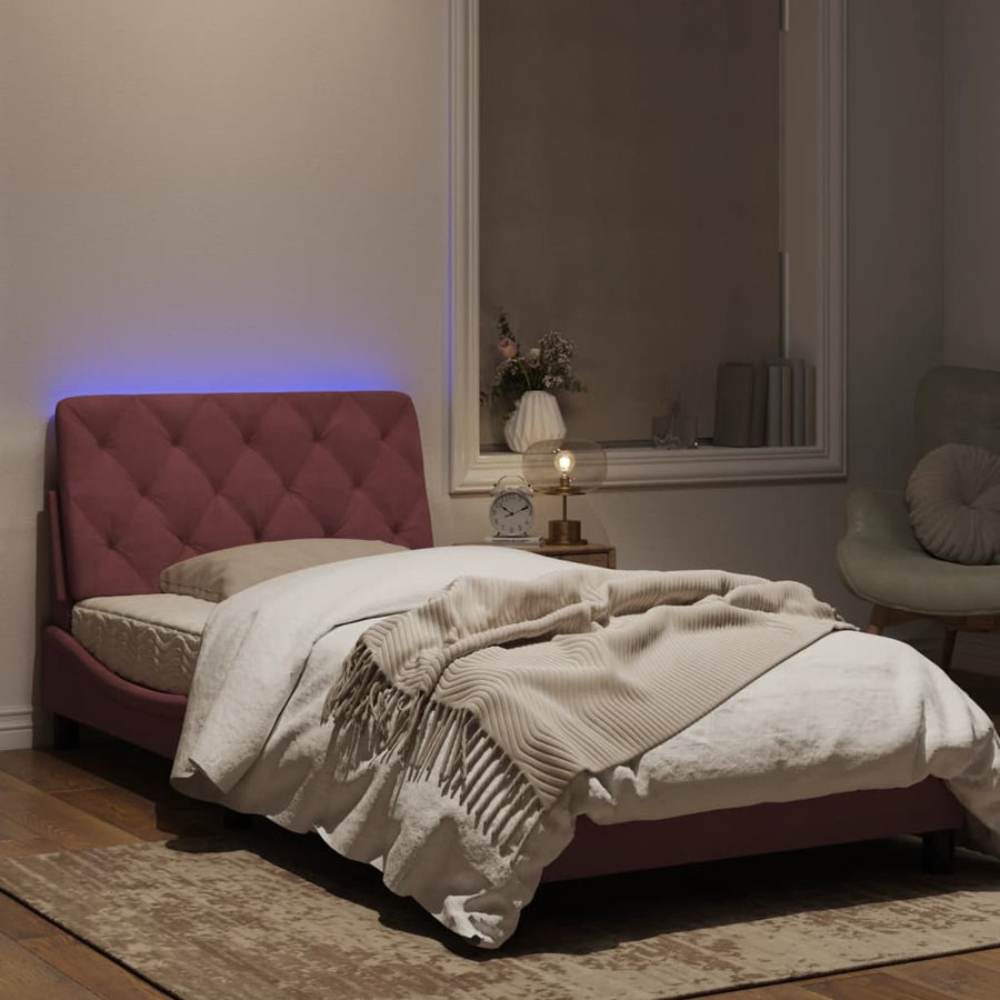 Bedframe met LED-verlichting fluweel roze 100x200 cm