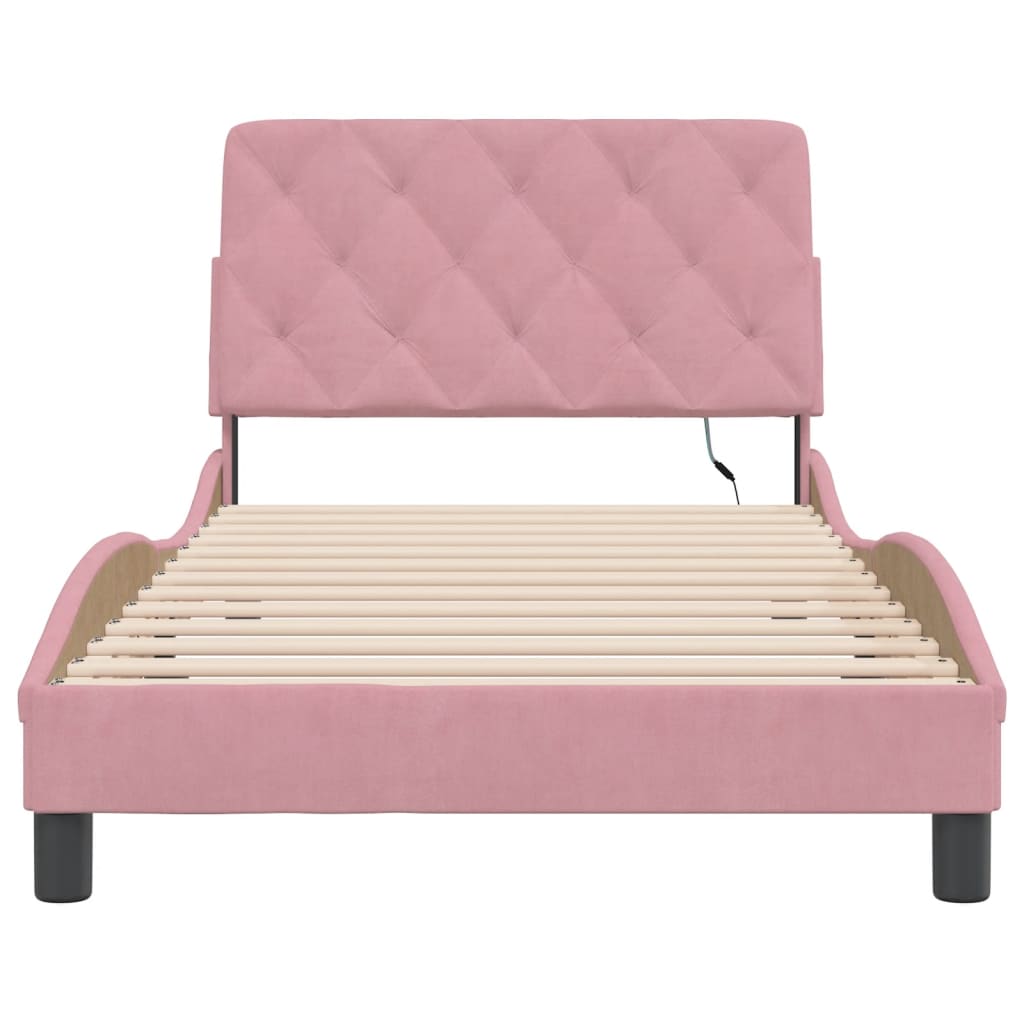 Bedframe met LED-verlichting fluweel roze 100x200 cm