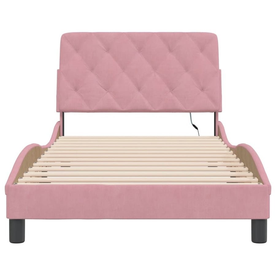 Bedframe met LED-verlichting fluweel roze 100x200 cm