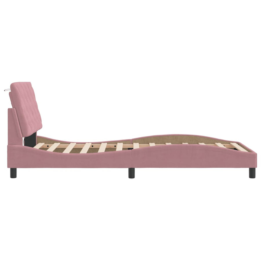 Bedframe met LED-verlichting fluweel roze 100x200 cm