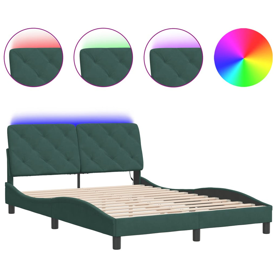 Bedframe met LED-verlichting fluweel donkergroen 120x200 cm
