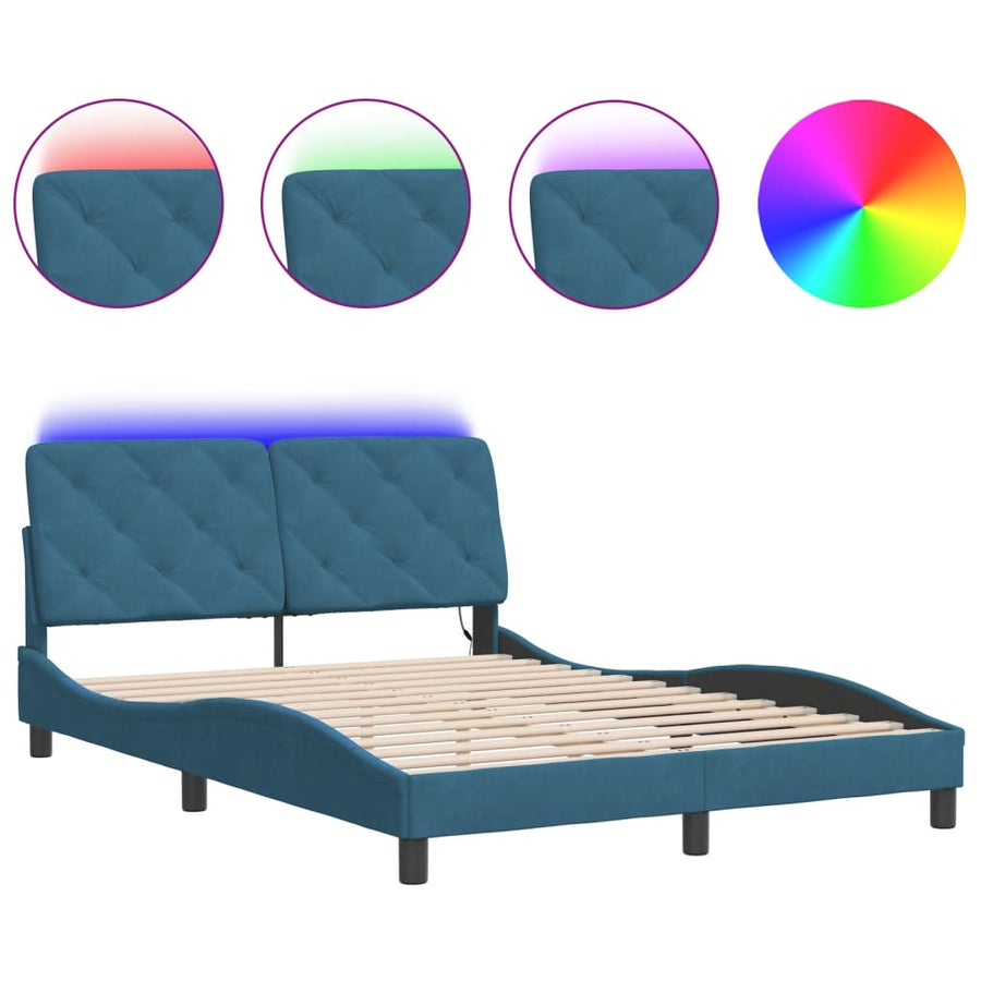 Bedframe met LED-verlichting fluweel blauw 120x200 cm