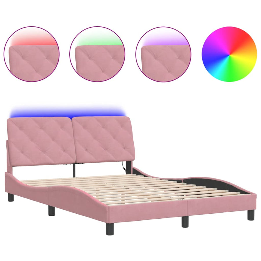 Bedframe met LED-verlichting fluweel roze 120x200 cm