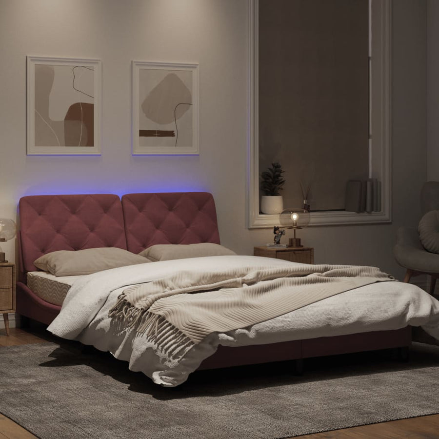 Bedframe met LED-verlichting fluweel roze 120x200 cm