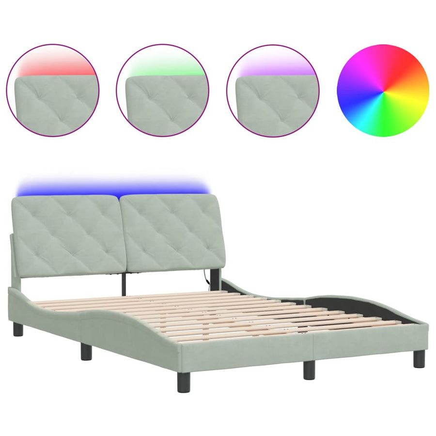 Bedframe met LED-verlichting fluweel lichtgrijs 140x190 cm