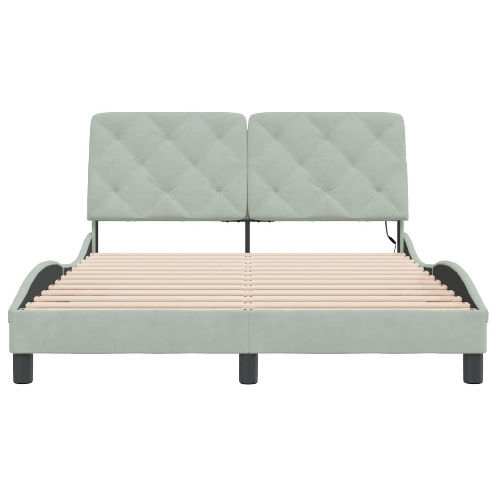 Bedframe met LED-verlichting fluweel lichtgrijs 140x190 cm