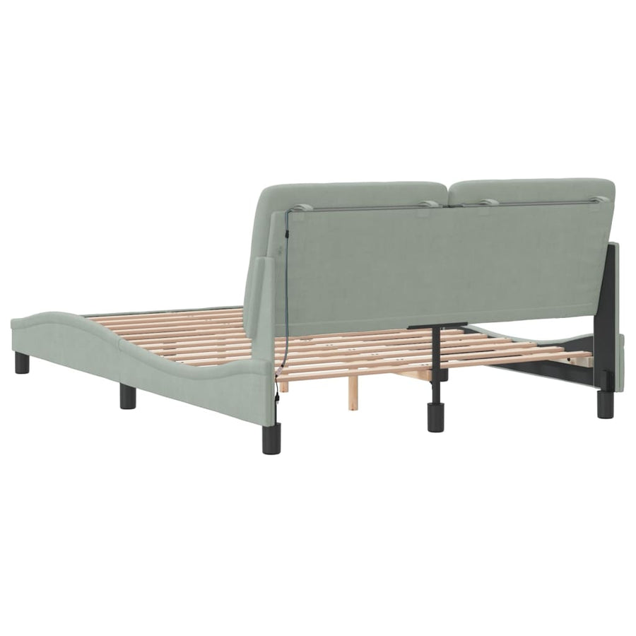 Bedframe met LED-verlichting fluweel lichtgrijs 140x190 cm