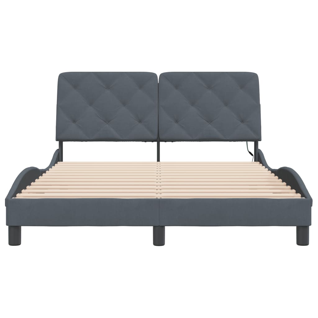 Bedframe met LED-verlichting fluweel donkergrijs 140x190 cm