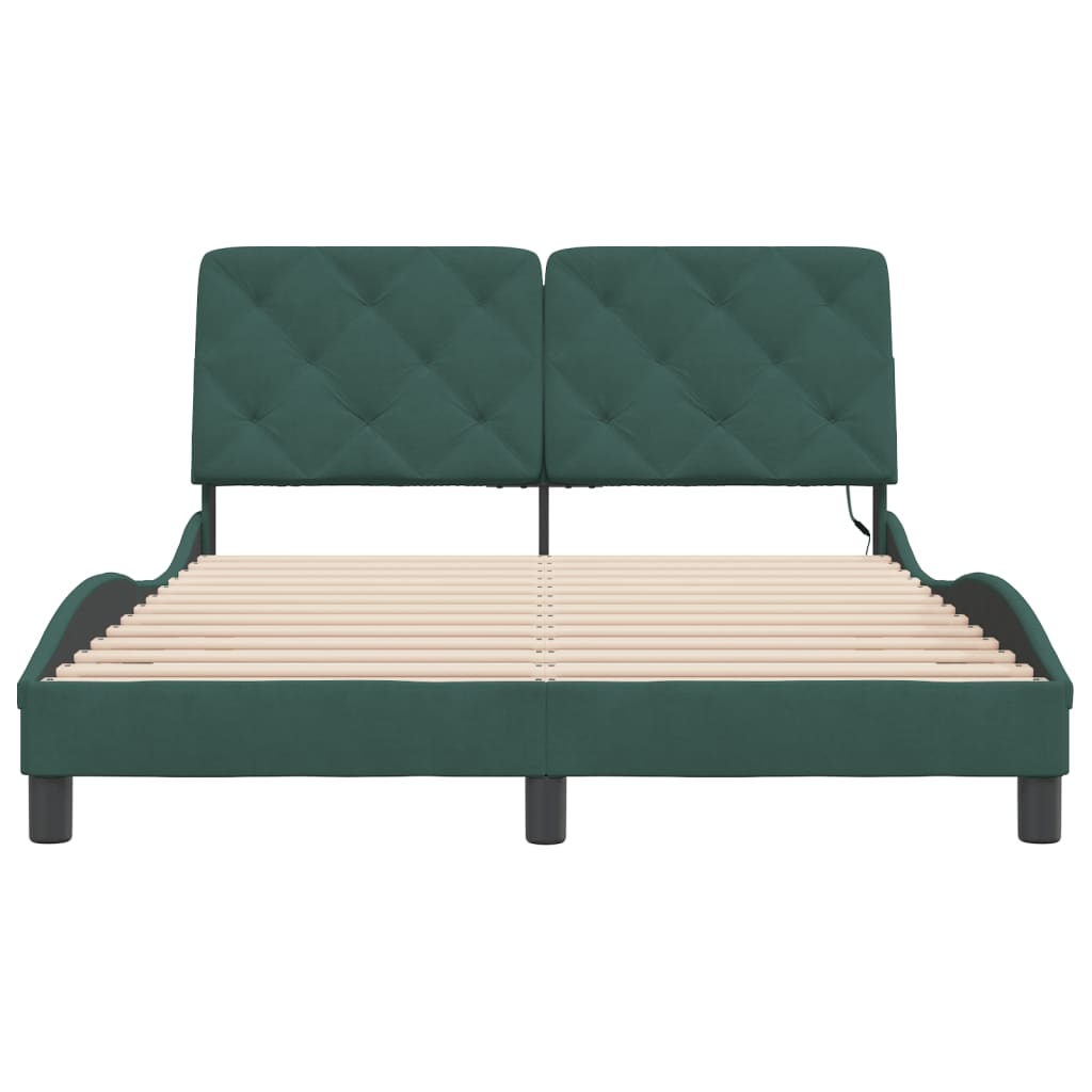 Bedframe met LED-verlichting fluweel donkergroen 140x190 cm