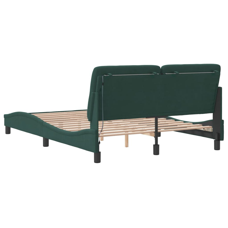 Bedframe met LED-verlichting fluweel donkergroen 140x190 cm