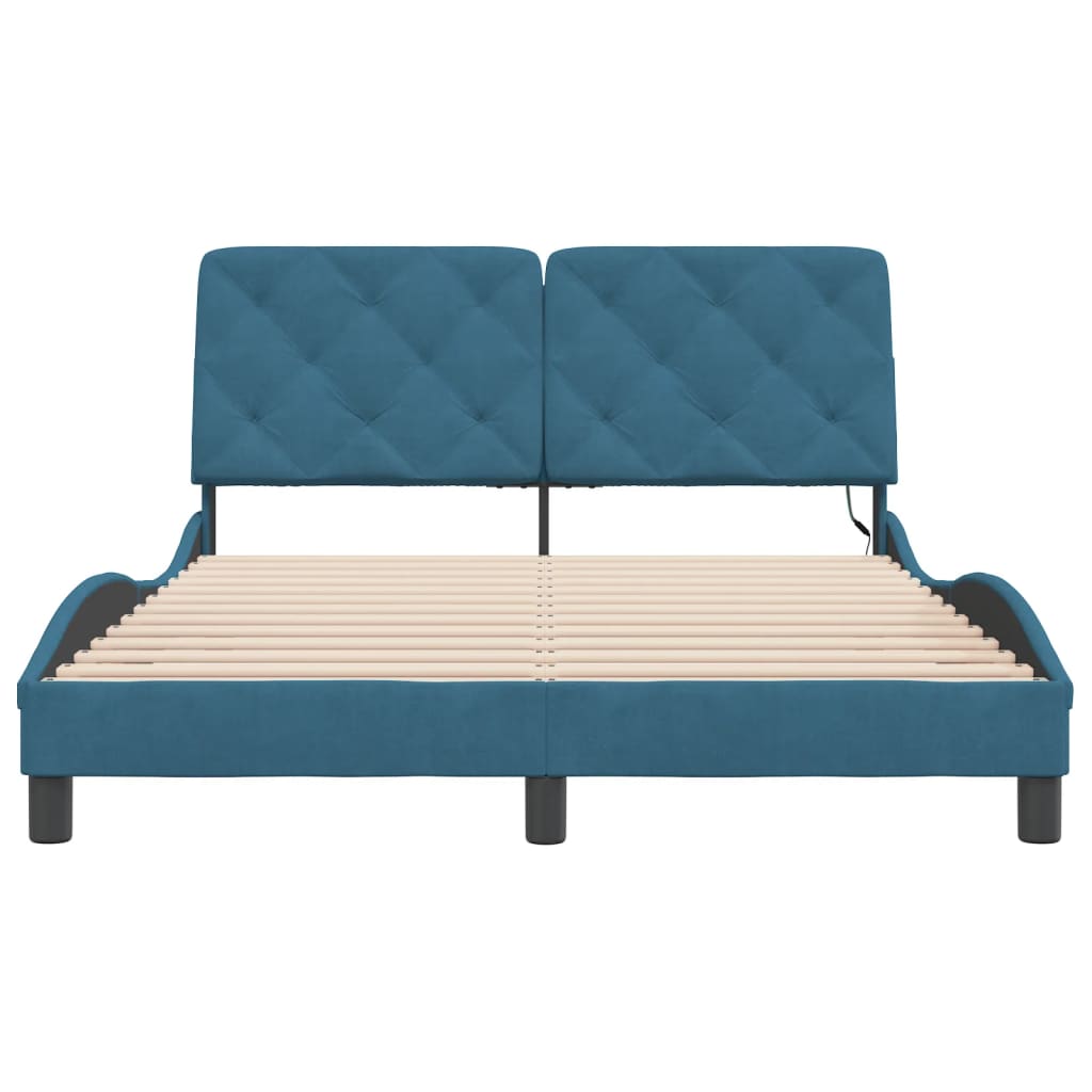 Bedframe met LED-verlichting fluweel blauw 140x190 cm