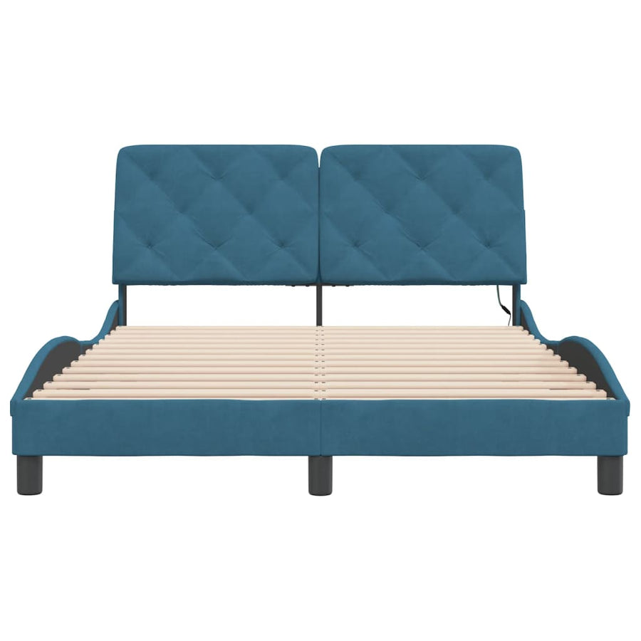 Bedframe met LED-verlichting fluweel blauw 140x190 cm