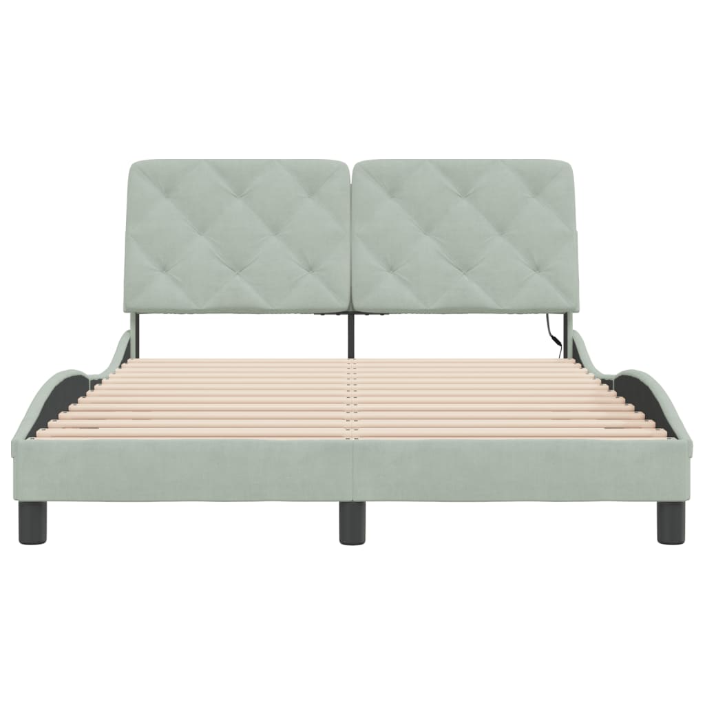 Bedframe met LED-verlichting fluweel lichtgrijs 140x200 cm