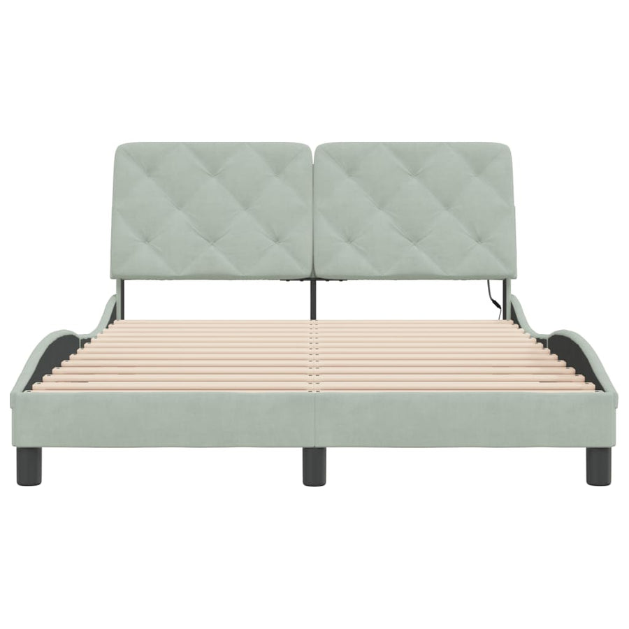 Bedframe met LED-verlichting fluweel lichtgrijs 140x200 cm