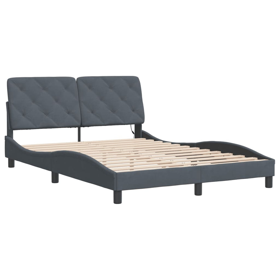 Bedframe met LED-verlichting fluweel donkergrijs 140x200 cm