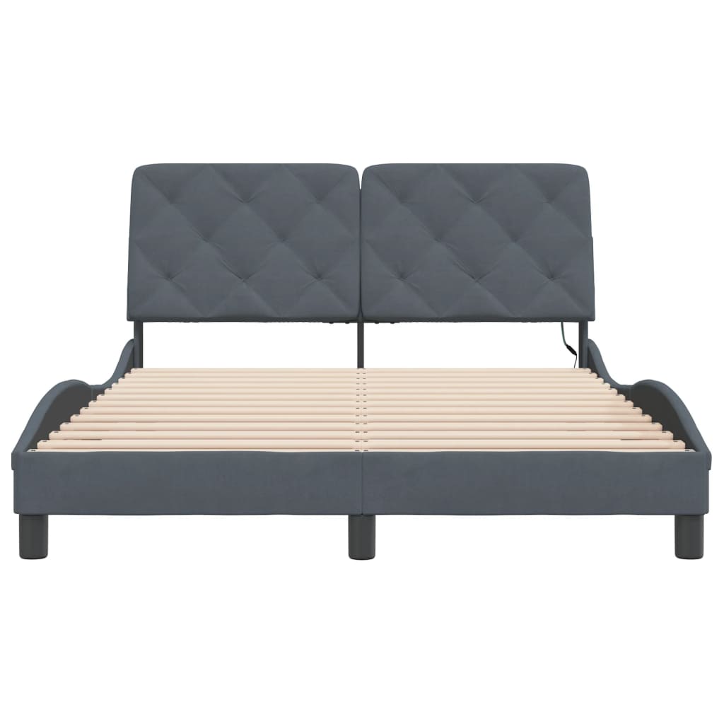 Bedframe met LED-verlichting fluweel donkergrijs 140x200 cm