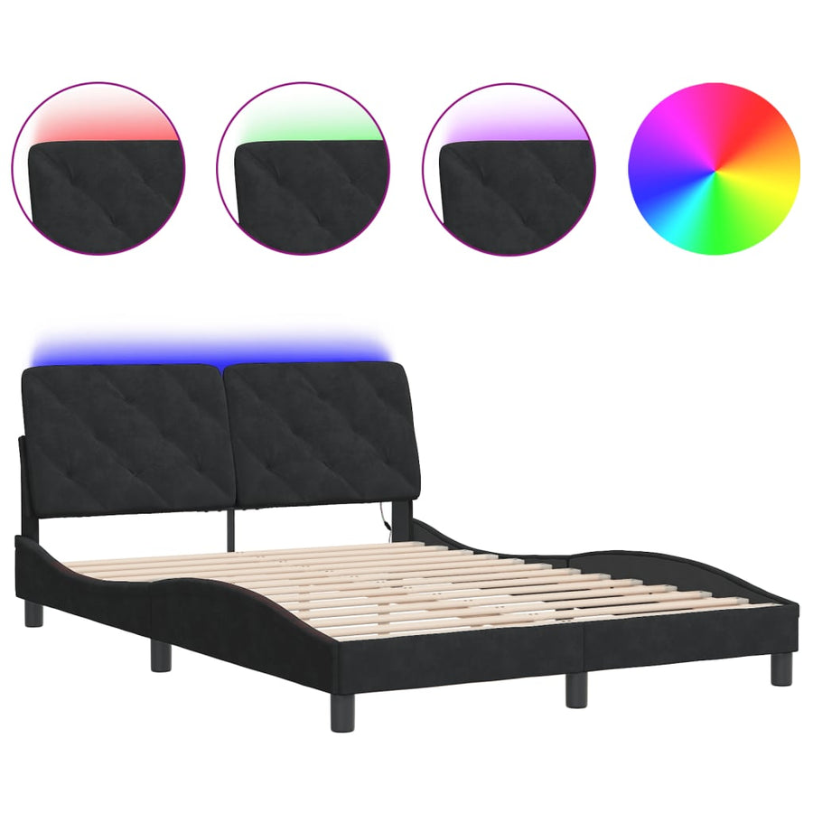 Bedframe met LED-verlichting fluweel zwart 140x200 cm
