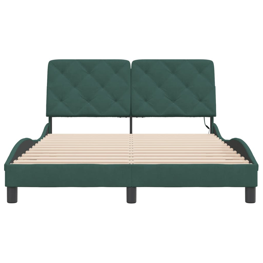 Bedframe met LED-verlichting fluweel donkergroen 140x200 cm