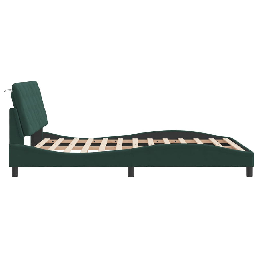 Bedframe met LED-verlichting fluweel donkergroen 140x200 cm