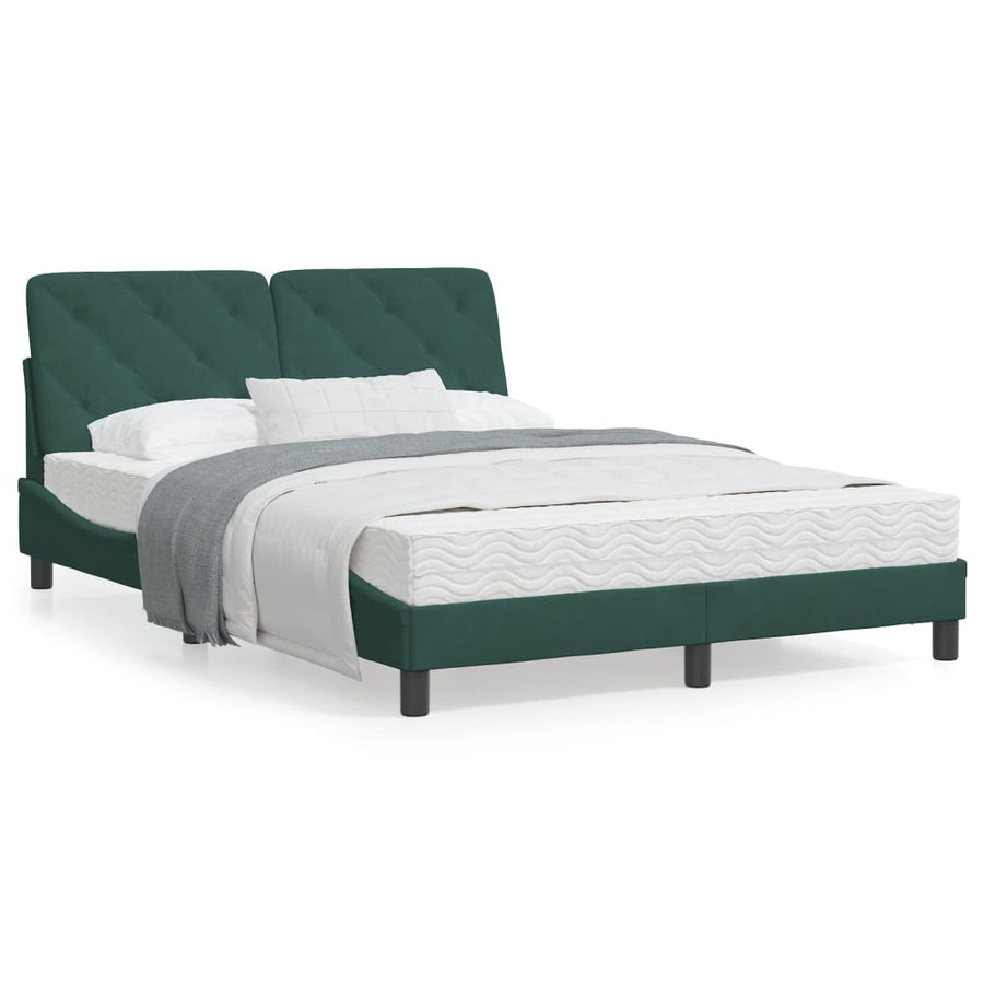 Bedframe met LED-verlichting fluweel donkergroen 140x200 cm