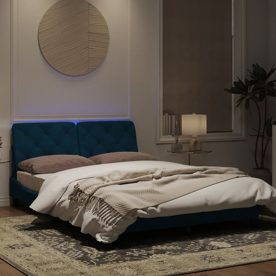 Bedframe met LED-verlichting fluweel blauw 140x200 cm