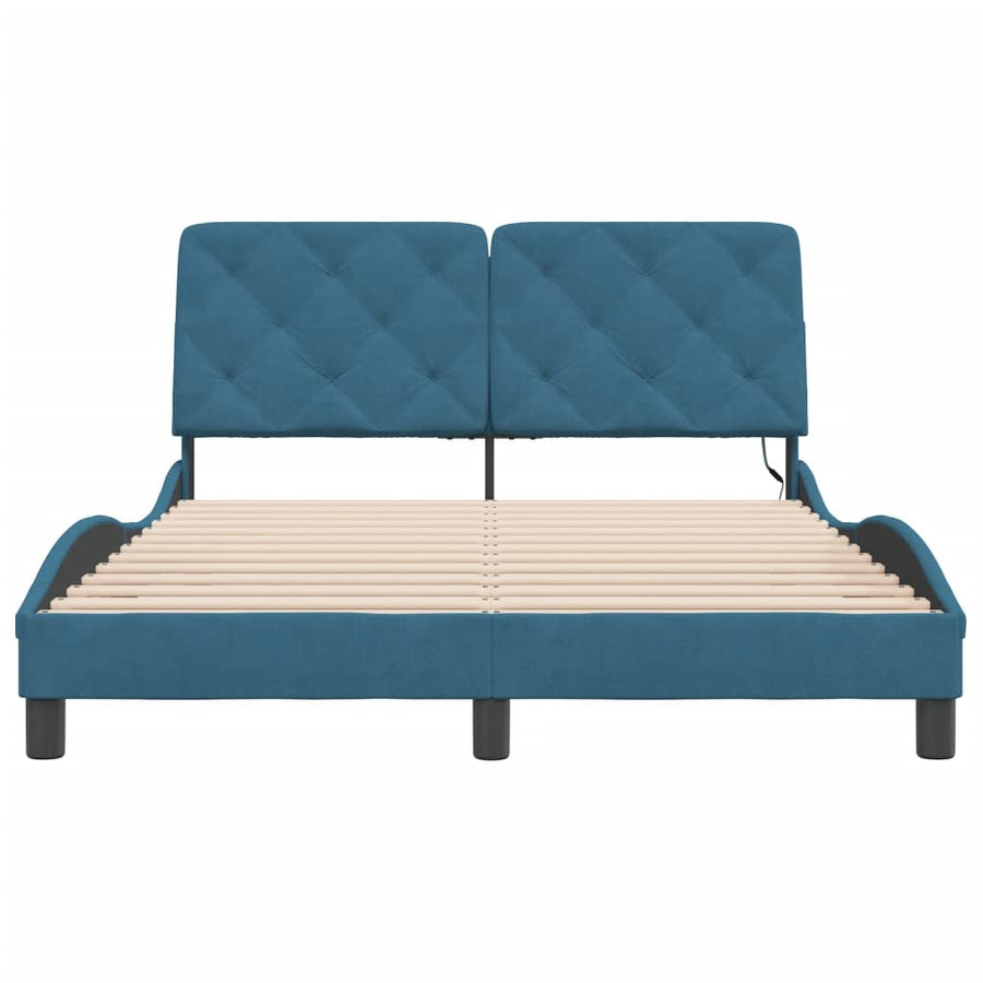 Bedframe met LED-verlichting fluweel blauw 140x200 cm