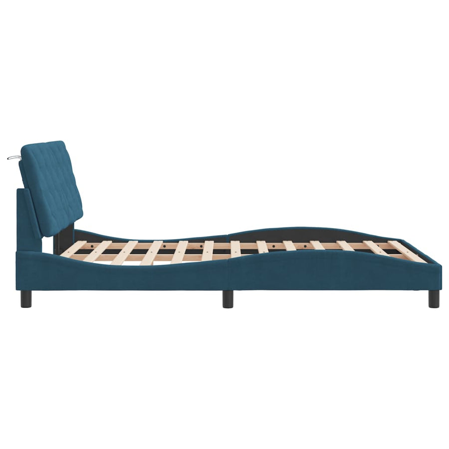 Bedframe met LED-verlichting fluweel blauw 140x200 cm