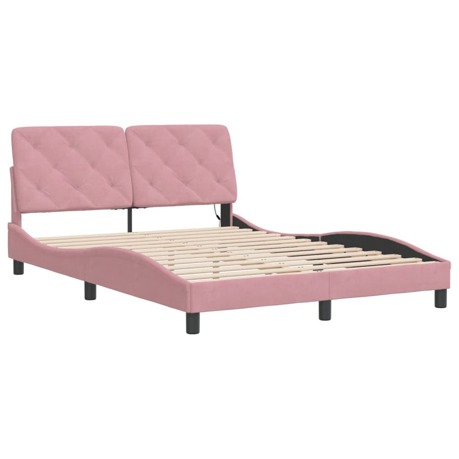 Bedframe met LED-verlichting fluweel roze 140x200 cm