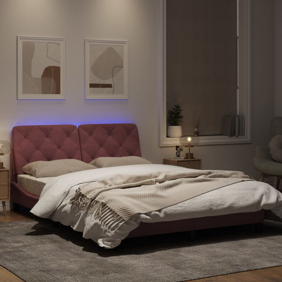 Bedframe met LED-verlichting fluweel roze 140x200 cm