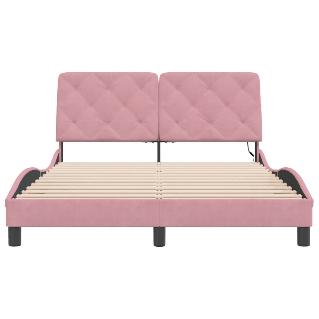 Bedframe met LED-verlichting fluweel roze 140x200 cm