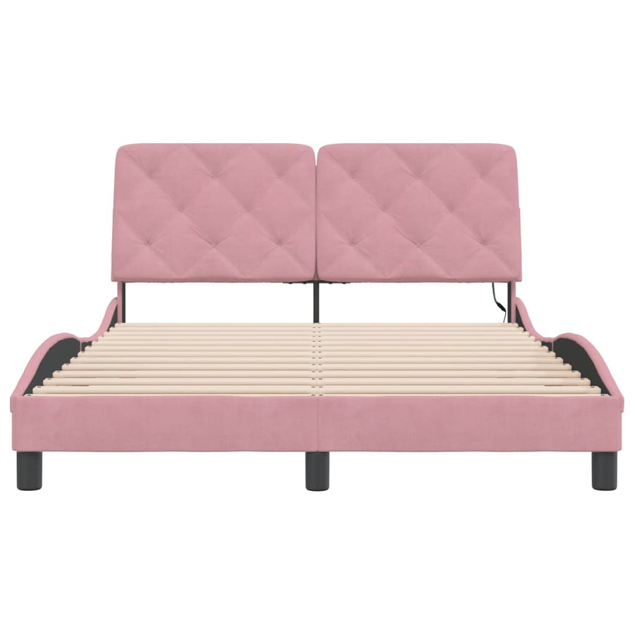 Bedframe met LED-verlichting fluweel roze 140x200 cm