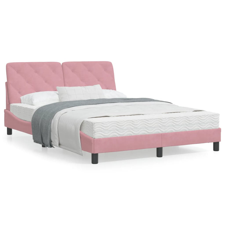 Bedframe met LED-verlichting fluweel roze 140x200 cm