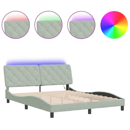 Bedframe met LED-verlichting fluweel lichtgrijs 160x200 cm