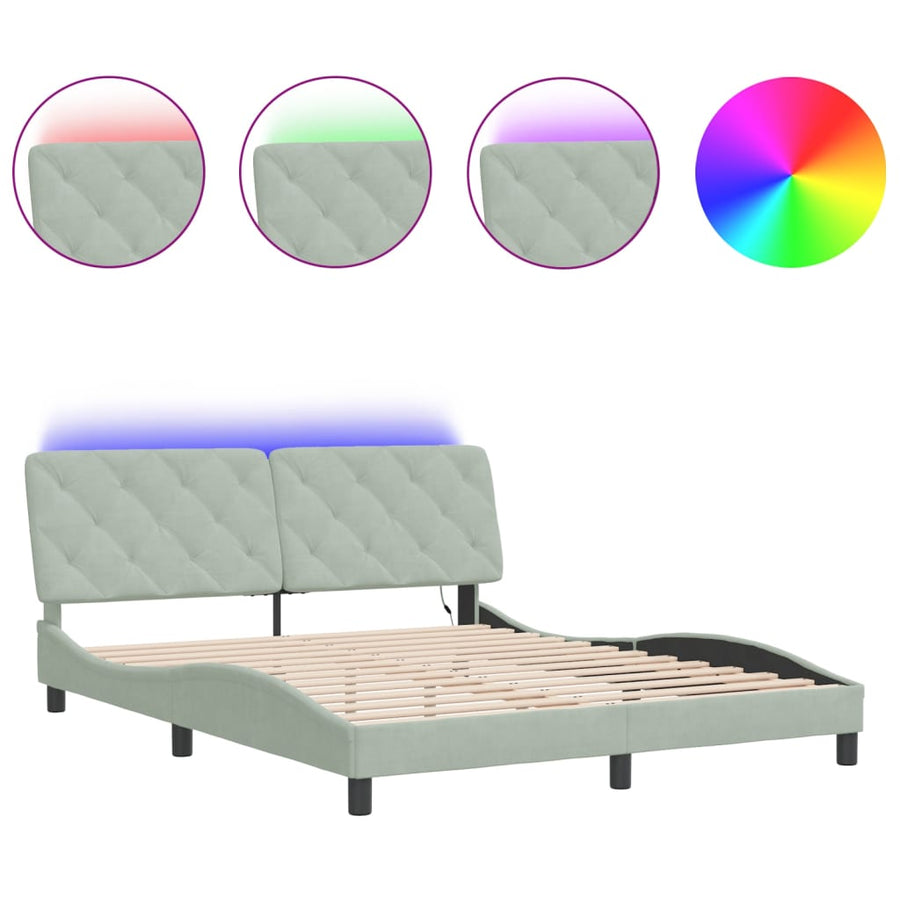 Bedframe met LED-verlichting fluweel lichtgrijs 160x200 cm