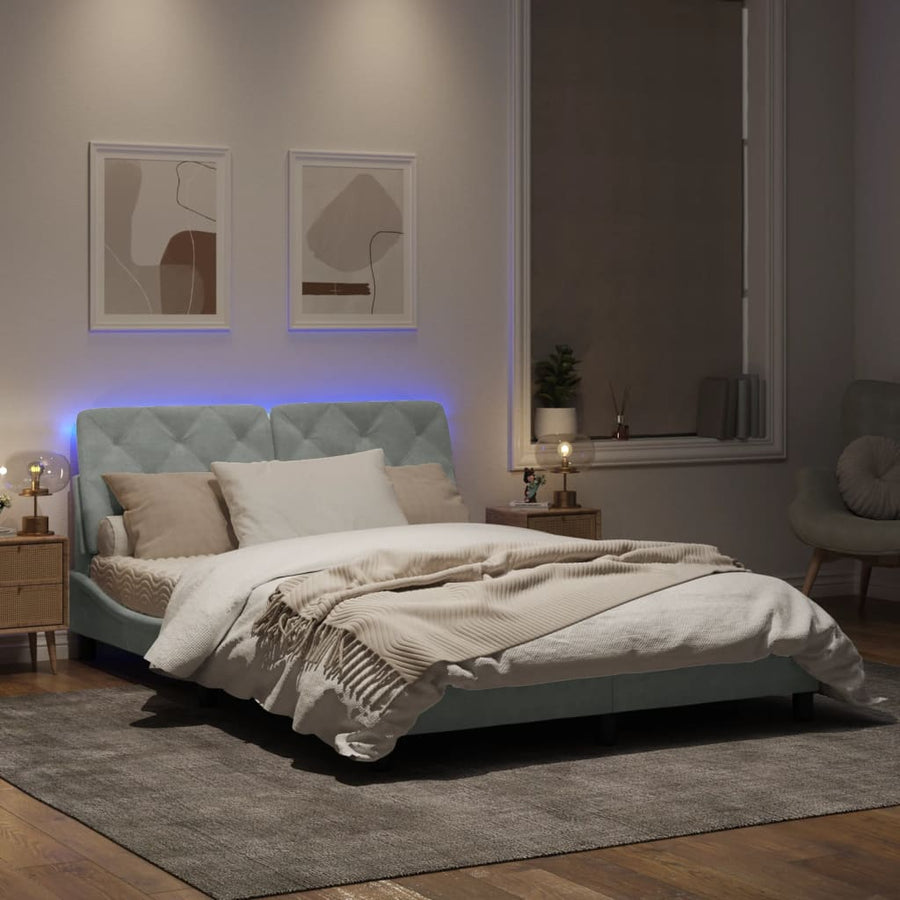Bedframe met LED-verlichting fluweel lichtgrijs 160x200 cm