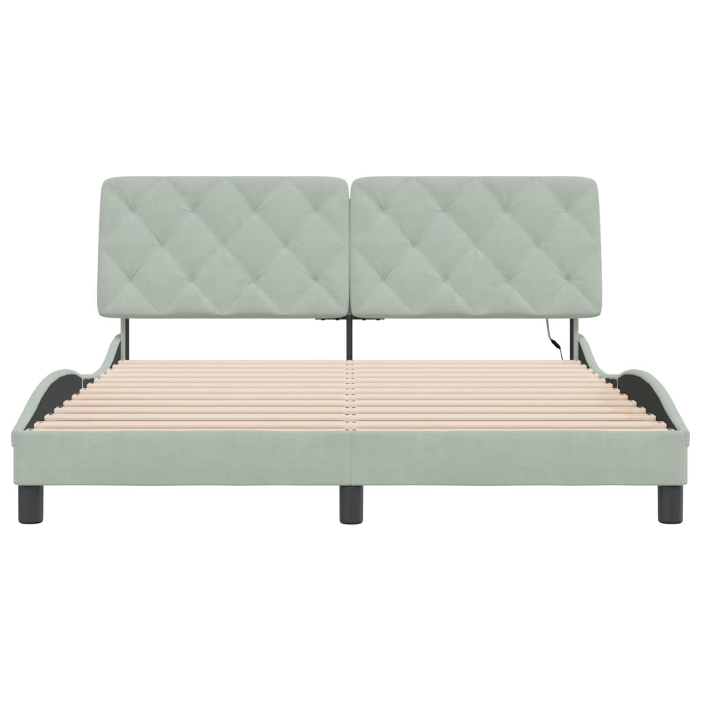 Bedframe met LED-verlichting fluweel lichtgrijs 160x200 cm