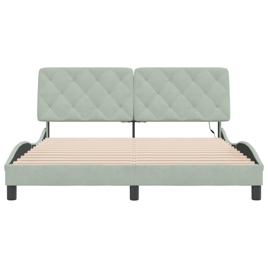 Bedframe met LED-verlichting fluweel lichtgrijs 160x200 cm