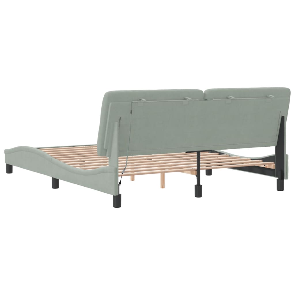 Bedframe met LED-verlichting fluweel lichtgrijs 160x200 cm