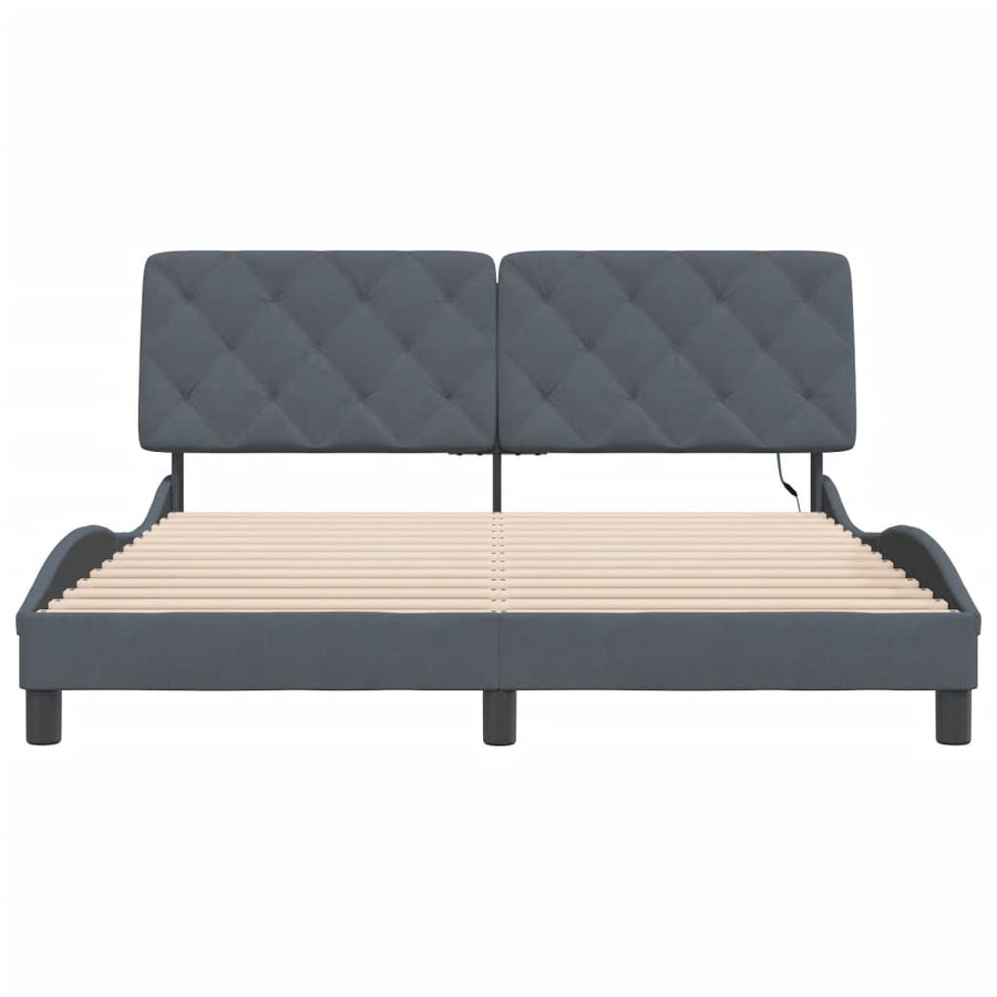 Bedframe met LED-verlichting fluweel donkergrijs 160x200 cm