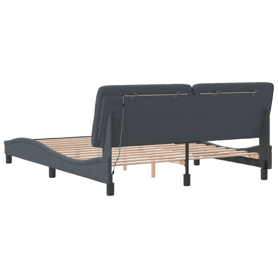 Bedframe met LED-verlichting fluweel donkergrijs 160x200 cm