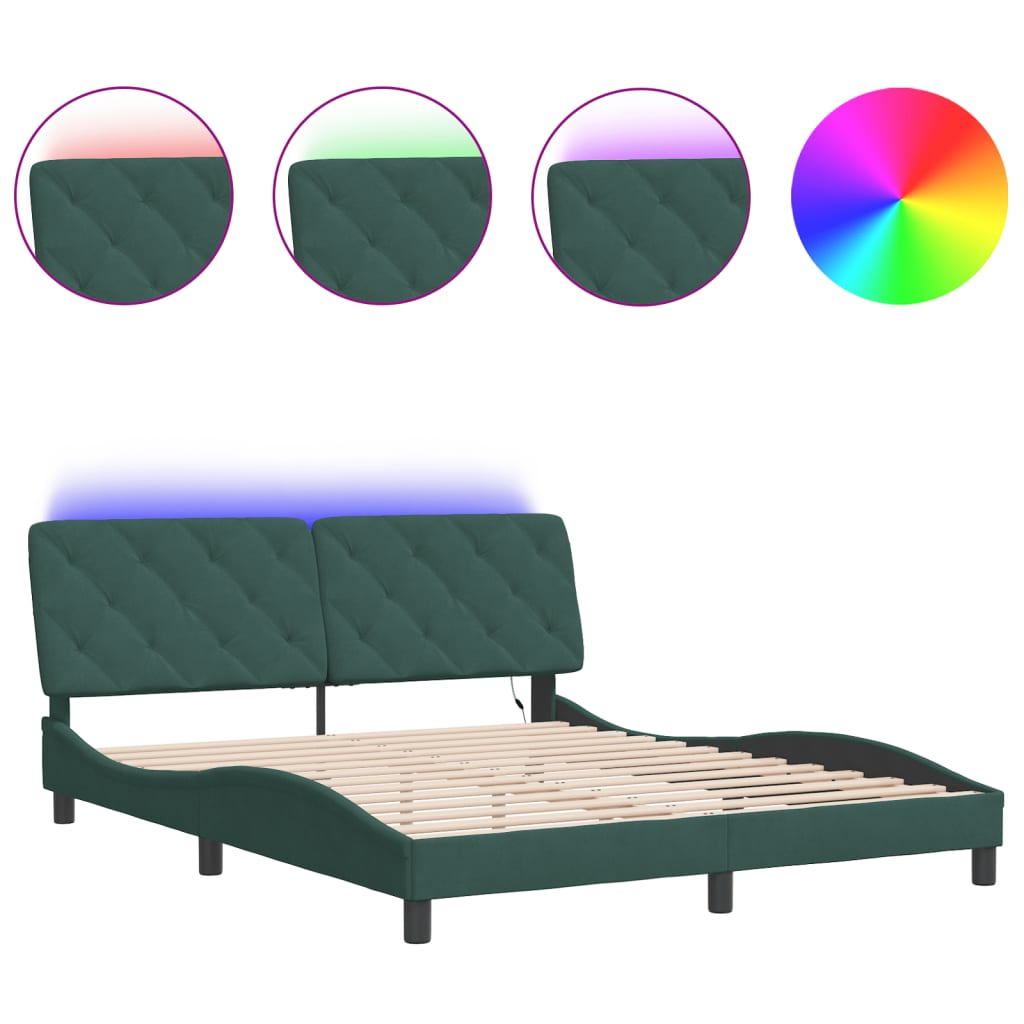 Bedframe met LED-verlichting fluweel donkergroen 160x200 cm