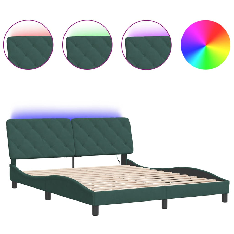 Bedframe met LED-verlichting fluweel donkergroen 160x200 cm