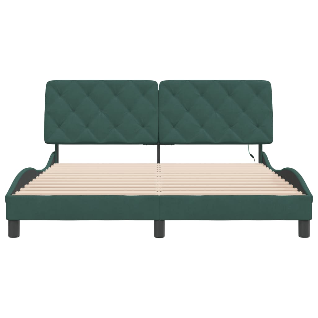 Bedframe met LED-verlichting fluweel donkergroen 160x200 cm