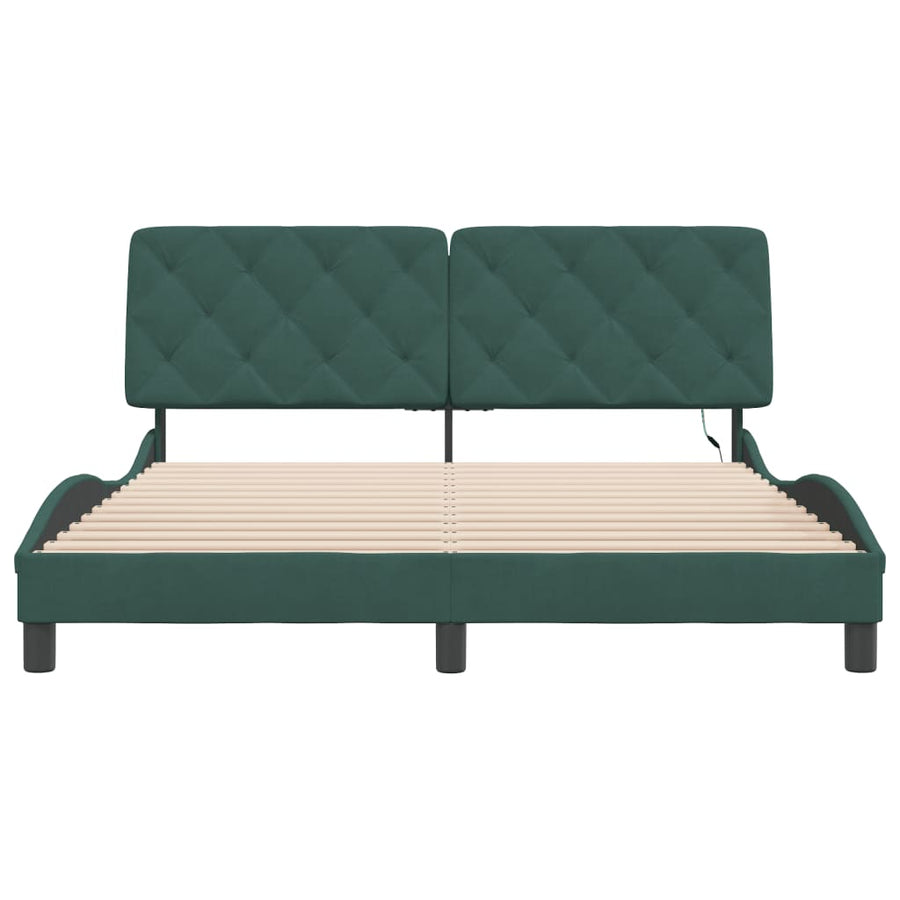 Bedframe met LED-verlichting fluweel donkergroen 160x200 cm