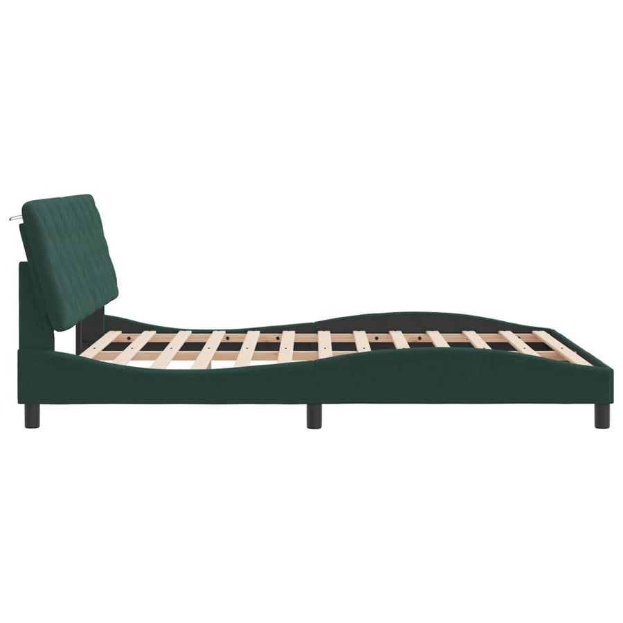 Bedframe met LED-verlichting fluweel donkergroen 160x200 cm
