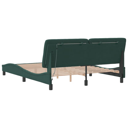 Bedframe met LED-verlichting fluweel donkergroen 160x200 cm